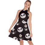 Jack Print, White, Before, Plain, Black, Simple, Christmas Sleeveless Halter Neck A-Line Dress