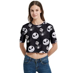 Women s Round Neck Short Sleeve Crop Top 