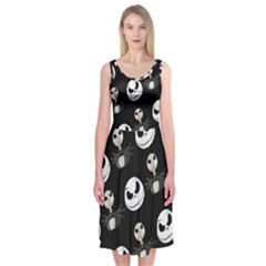 Jack Print, White, Before, Plain, Black, Simple, Christmas Midi Sleeveless Dress from ArtsNow.com