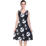 Jack Print, White, Before, Plain, Black, Simple, Christmas V-Neck Midi Sleeveless Dress 