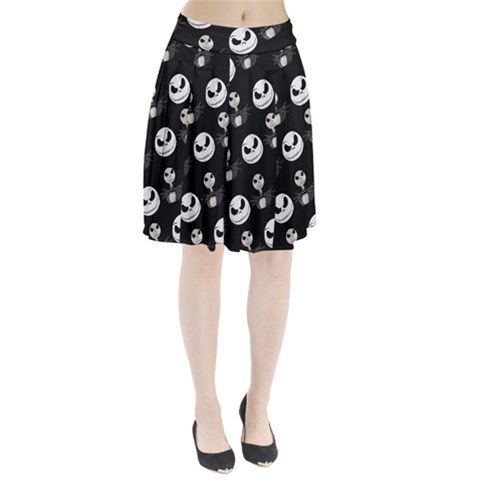 Jack Print, White, Before, Plain, Black, Simple, Christmas Pleated Skirt from ArtsNow.com