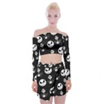 Jack Print, White, Before, Plain, Black, Simple, Christmas Off Shoulder Top with Mini Skirt Set