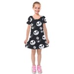 Jack Print, White, Before, Plain, Black, Simple, Christmas Kids  Short Sleeve Velvet Dress