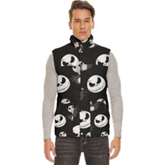 Jack Print, White, Before, Plain, Black, Simple, Christmas Men s High Neck Button Up Puffer Vest from ArtsNow.com