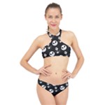 Jack Print, White, Before, Plain, Black, Simple, Christmas High Neck Bikini Set