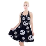 Jack Print, White, Before, Plain, Black, Simple, Christmas Halter Party Swing Dress 