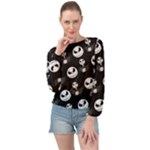 Jack Print, White, Before, Plain, Black, Simple, Christmas Banded Bottom Chiffon Top