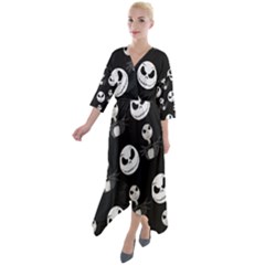 Quarter Sleeve Wrap Front Maxi Dress 