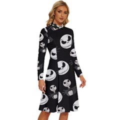 Long Sleeve Shirt Collar A-Line Dress 