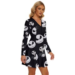 Long Sleeve Deep V Mini Dress  