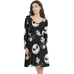 Long Sleeve V-neck skater dress with Pockets 