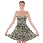 Brown Vintage Background Vintage Floral Pattern, Brown Strapless Bra Top Dress