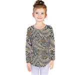 Brown Vintage Background Vintage Floral Pattern, Brown Kids  Long Sleeve T-Shirt