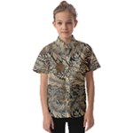 Brown Vintage Background Vintage Floral Pattern, Brown Kids  Short Sleeve Shirt