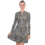 Brown Vintage Background Vintage Floral Pattern, Brown Long Sleeve Panel Dress