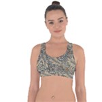 Brown Vintage Background Vintage Floral Pattern, Brown Cross String Back Sports Bra