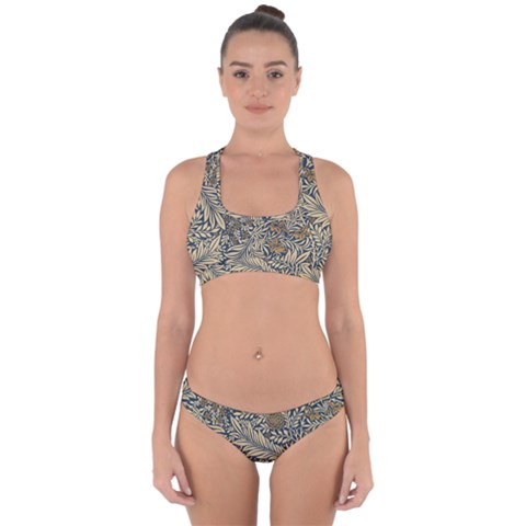 Brown Vintage Background Vintage Floral Pattern, Brown Cross Back Hipster Bikini Set from ArtsNow.com