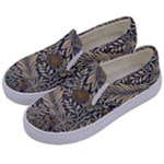 Brown Vintage Background Vintage Floral Pattern, Brown Kids  Canvas Slip Ons