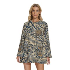 Round Neck Long Sleeve Bohemian Style Chiffon Mini Dress 