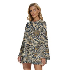 Round Neck Long Sleeve Bohemian Style Chiffon Mini Dress 