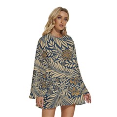 Round Neck Long Sleeve Bohemian Style Chiffon Mini Dress 