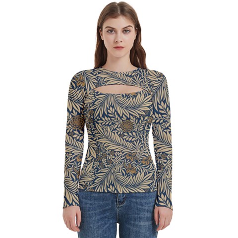 Brown Vintage Background Vintage Floral Pattern, Brown Women s Cut Out Long Sleeve T