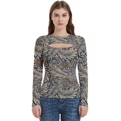 Brown Vintage Background Vintage Floral Pattern, Brown Women s Cut Out Long Sleeve T