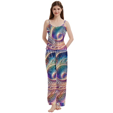 Abstract Fractal Art Swirl Pattern Spaghetti Top Long Pants Satin Pajamas Set from ArtsNow.com