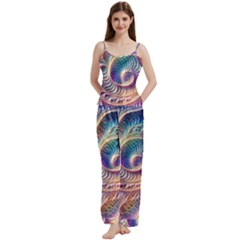 Abstract Fractal Art Swirl Pattern Spaghetti Top Long Pants Satin Pajamas Set from ArtsNow.com