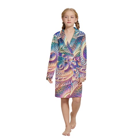 Abstract Fractal Art Swirl Pattern Kids  Long Sleeve Velvet Lounge Robe from ArtsNow.com