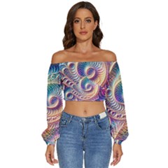 Long Sleeve Crinkled Weave Crop Top 