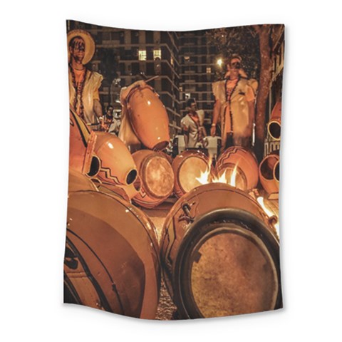 Candombe drums being tempered, montevideo, uruguay Medium Tapestry from ArtsNow.com