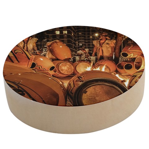 Candombe drums being tempered, montevideo, uruguay Wooden Bottle Opener (Round) from ArtsNow.com