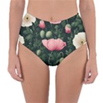 Poppy Flower Plant Petals Bloom Reversible High-Waist Bikini Bottoms