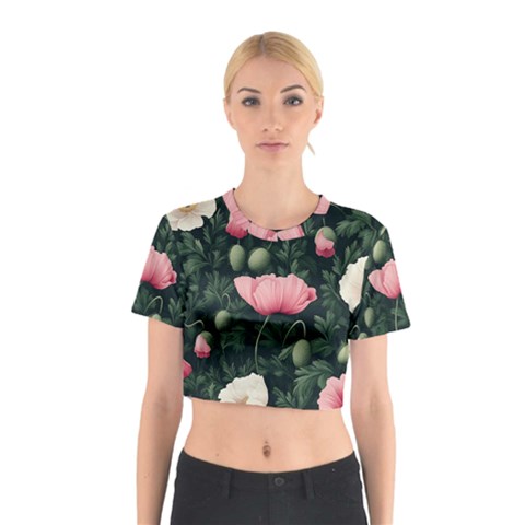 Poppy Flower Plant Petals Bloom Cotton Crop Top from ArtsNow.com