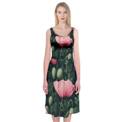 Poppy Flower Plant Petals Bloom Midi Sleeveless Dress from ArtsNow.com