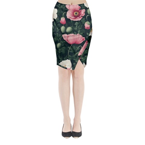 Poppy Flower Plant Petals Bloom Midi Wrap Pencil Skirt from ArtsNow.com