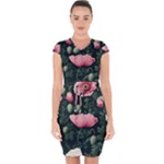 Poppy Flower Plant Petals Bloom Capsleeve Drawstring Dress 