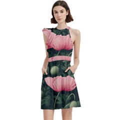 Cocktail Party Halter Sleeveless Dress With Pockets 