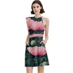 Poppy Flower Plant Petals Bloom Cocktail Party Halter Sleeveless Dress With Pockets