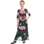 Poppy Flower Plant Petals Bloom Kids  Quarter Sleeve Maxi Dress