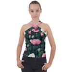 Poppy Flower Plant Petals Bloom Cross Neck Velour Top