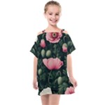 Poppy Flower Plant Petals Bloom Kids  One Piece Chiffon Dress