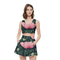 Poppy Flower Plant Petals Bloom Women s Crop Top Pleated Skater Rave Skirt from ArtsNow.com