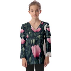 Kids  V Neck Casual Top 