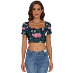 Short Sleeve Square Neckline Crop Top  