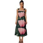 Poppy Flower Plant Petals Bloom Square Neckline Tiered Midi Dress