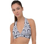 Seamless Tiling Pattern Hand Drawn Black White Halter Plunge Bikini Top