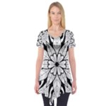 Seamless Tiling Pattern Hand Drawn Black White Short Sleeve Tunic 