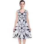 Seamless Tiling Pattern Hand Drawn Black White V-Neck Midi Sleeveless Dress 